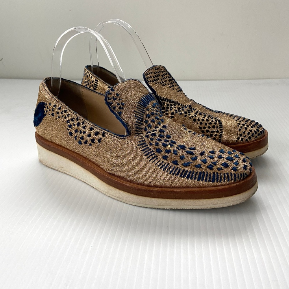 Free People Snake Eyes Loafers Metallic Gold Navy Blue‎ Womens EU 38 US 7.5 8 - Picture 3 of 10